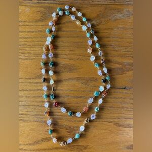 Two Multicolor Stone Gold-Caged Necklaces - Women Jewelry